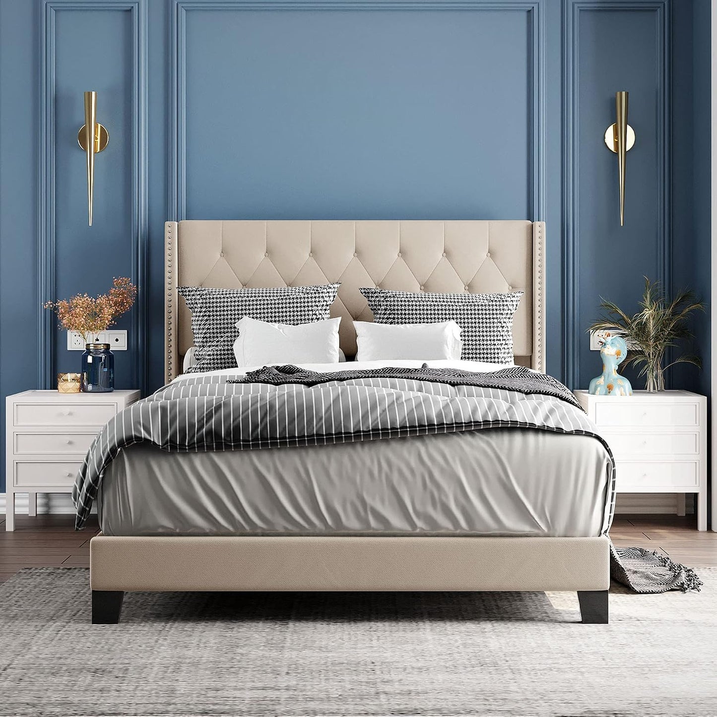 Cozy Upholstered Platform Bed with Soft Headboard