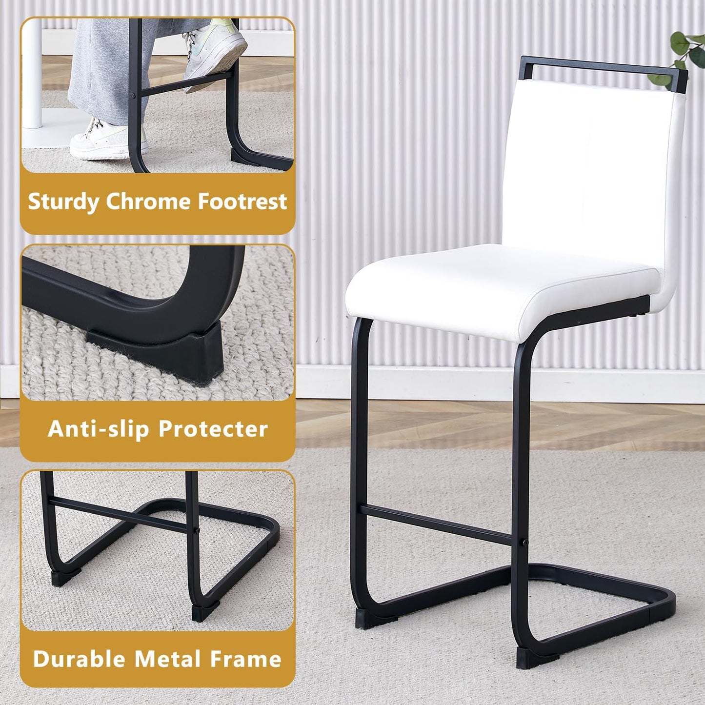 Modern Leather Counter Stool with Comfortable Backrest