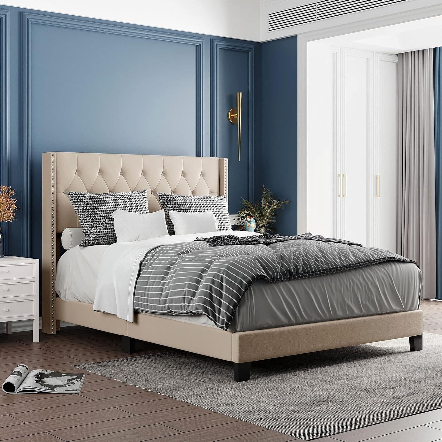 Cozy Upholstered Platform Bed with Soft Headboard