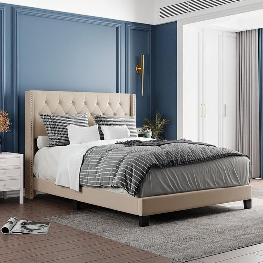 Cozy Upholstered Platform Bed with Soft Headboard