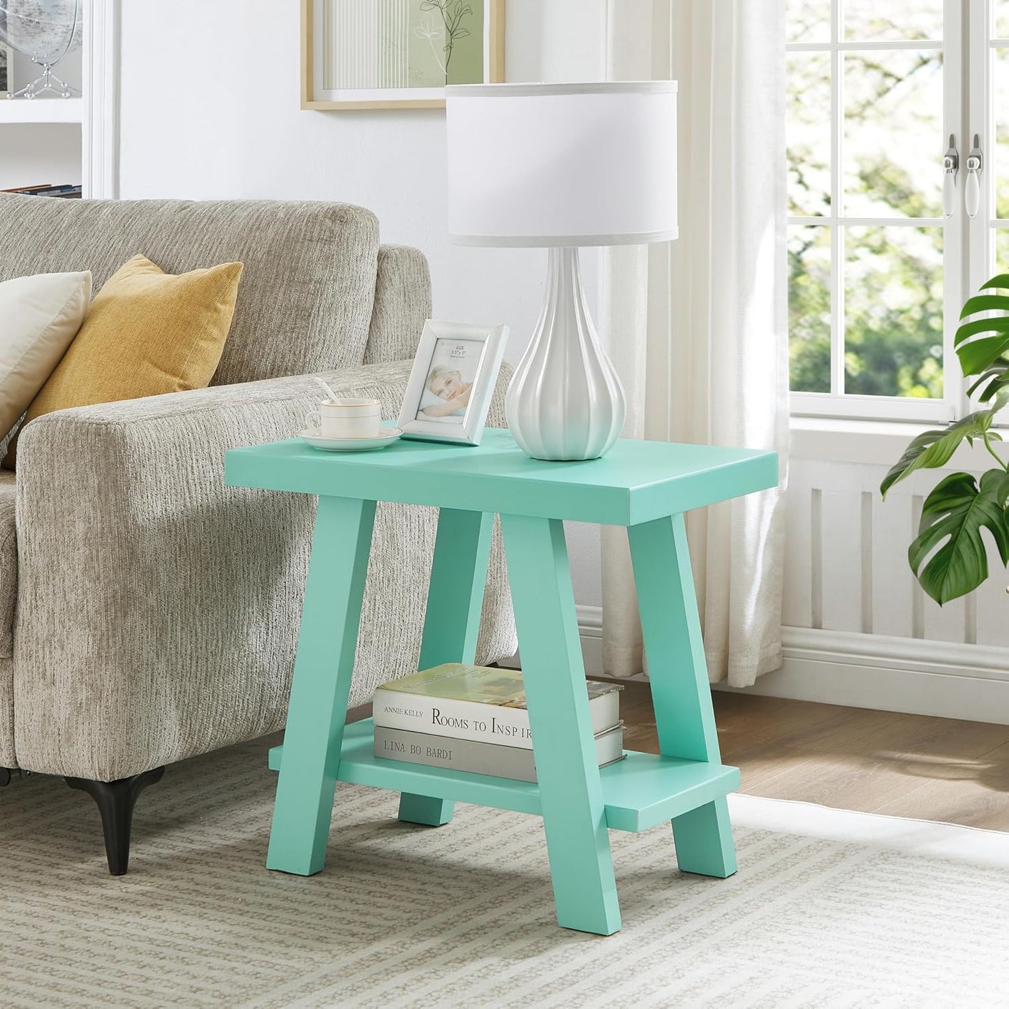 Modern Wood Side Table with Storage Shelf