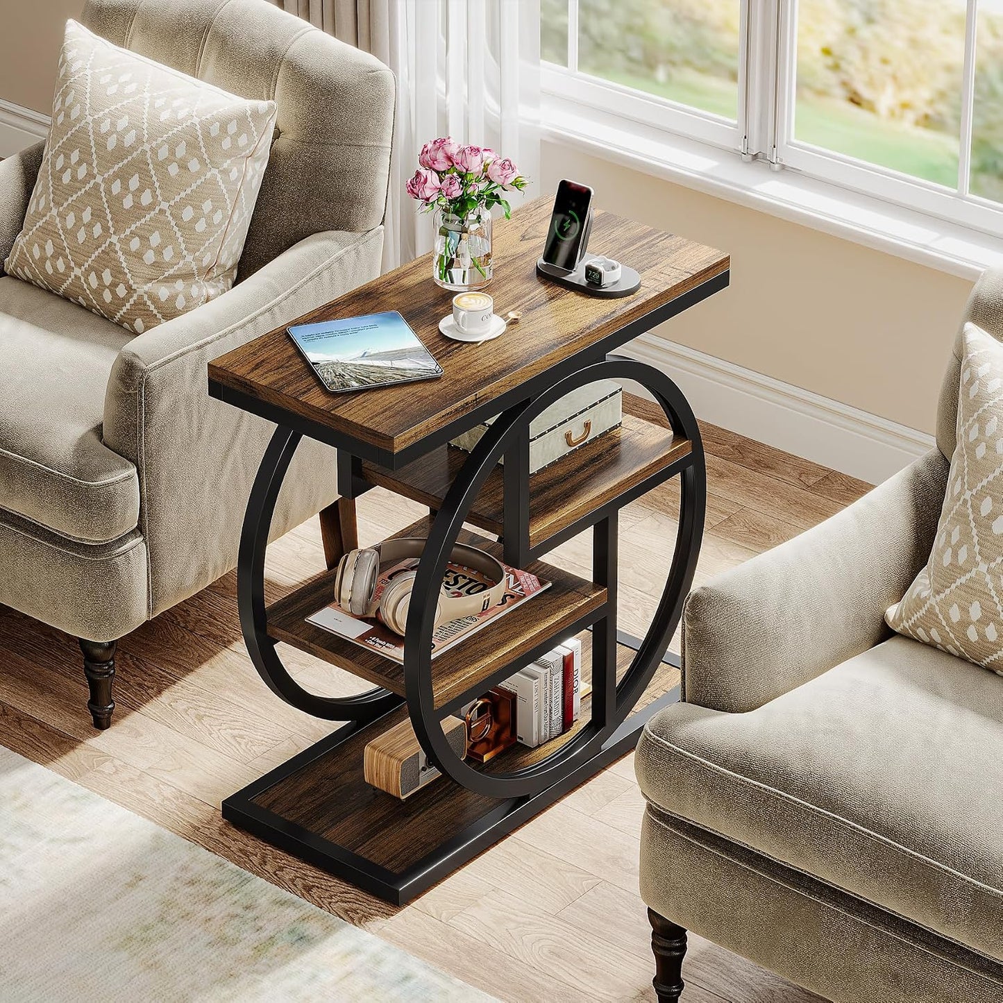 Modern Geometric Display Shelf with Open Storage